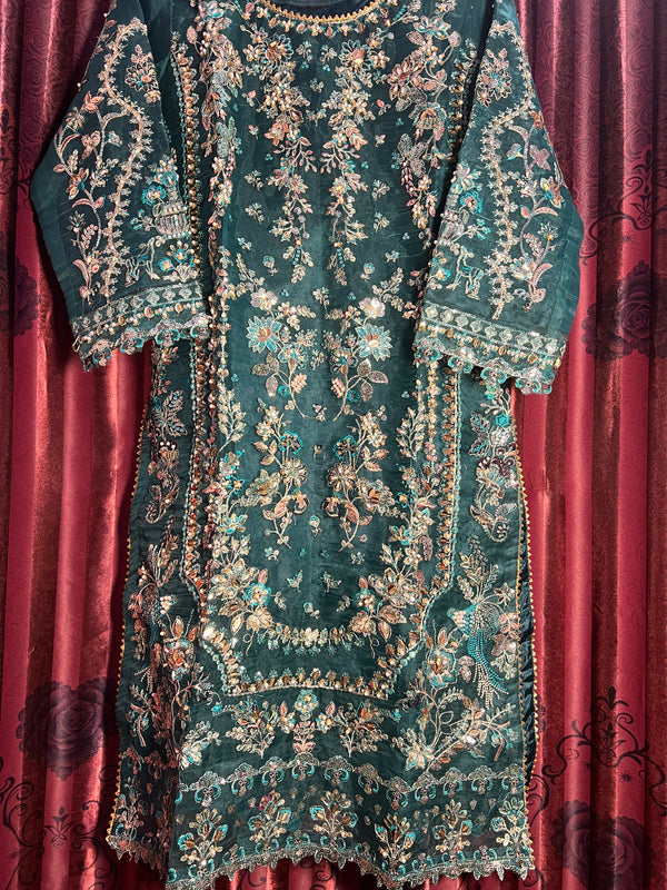 DEEP EMERALD ORGANZA SHARARA 3PC