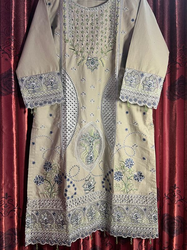 PASTEL GREEN CHIKANKARI KHADDAR