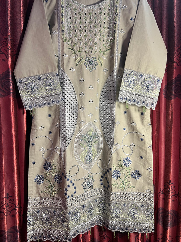 PASTEL GREEN CHIKANKARI KHADDAR