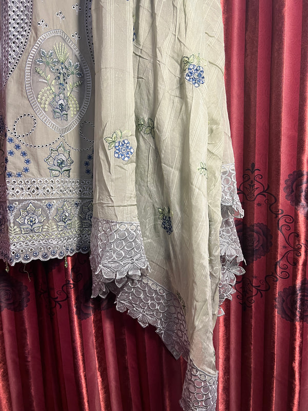 PASTEL GREEN CHIKANKARI KHADDAR