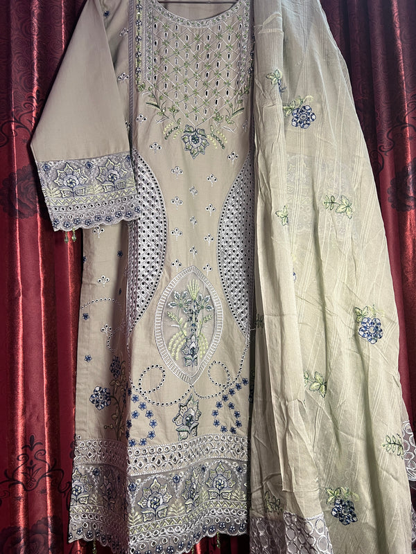 PASTEL GREEN CHIKANKARI KHADDAR