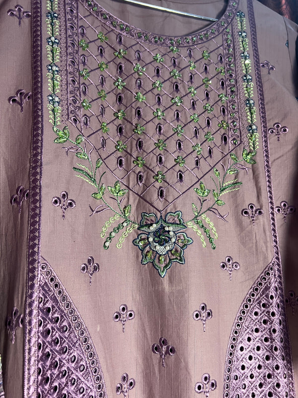 DUSTY PINK CHIKANKARI KHADDAR