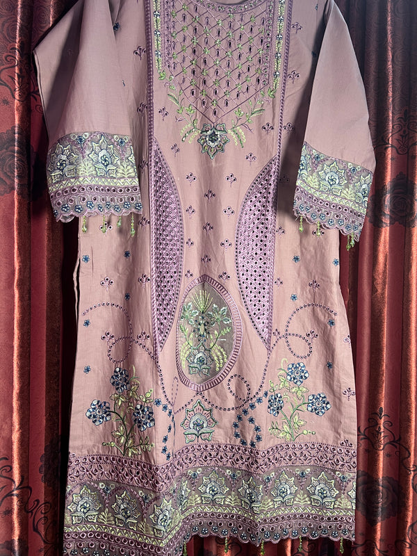 DUSTY PINK CHIKANKARI KHADDAR