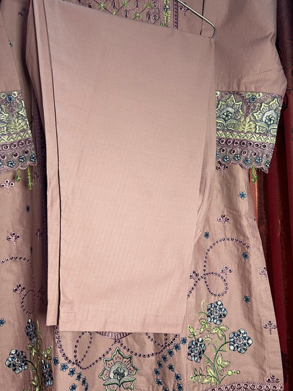 DUSTY PINK CHIKANKARI KHADDAR