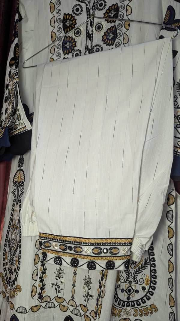 BEIGE AND BLACK EMBROIDERED KHADDAR