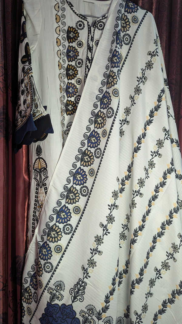 BEIGE AND BLACK EMBROIDERED KHADDAR