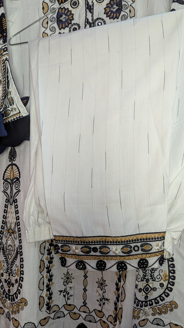 BEIGE AND BLACK EMBROIDERED KHADDAR