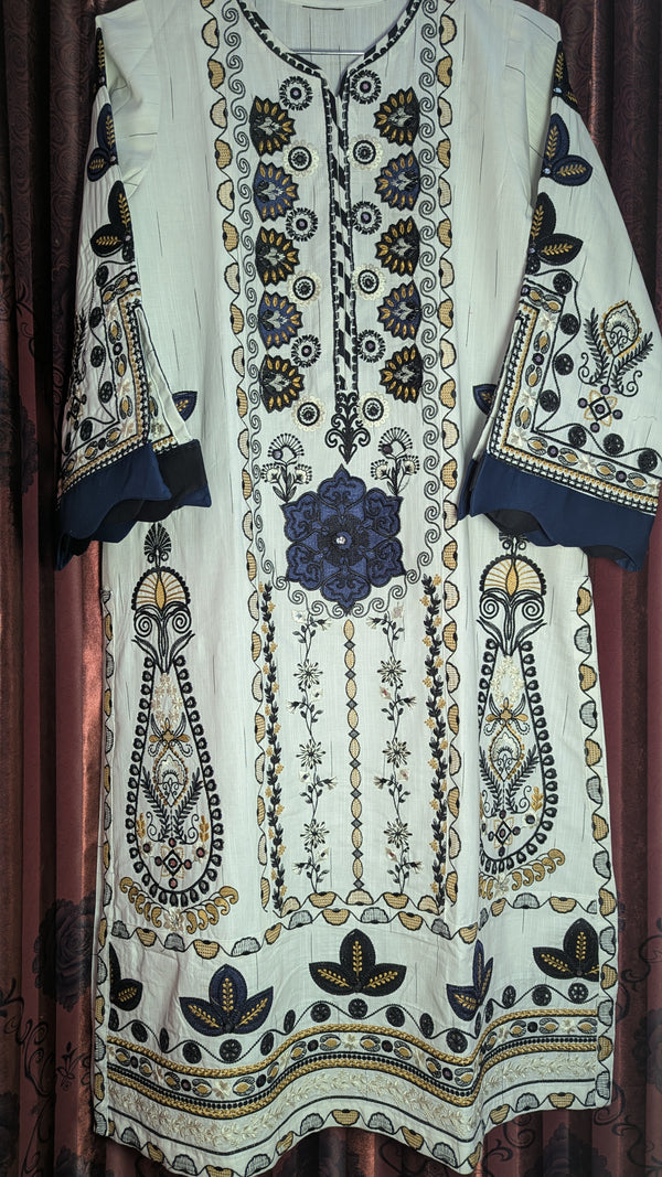 BEIGE AND BLACK EMBROIDERED KHADDAR