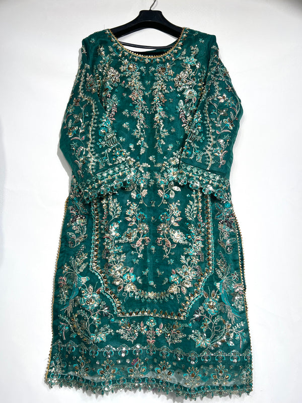 DEEP EMERALD ORGANZA SHARARA 3PC