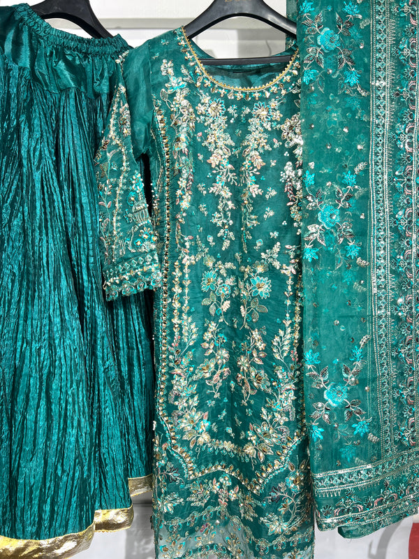 DEEP EMERALD ORGANZA SHARARA 3PC