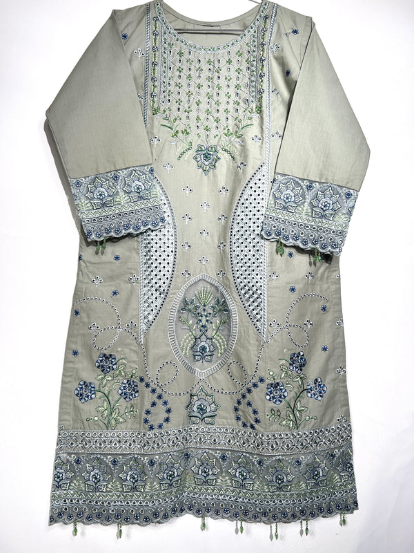 PASTEL GREEN CHIKANKARI KHADDAR