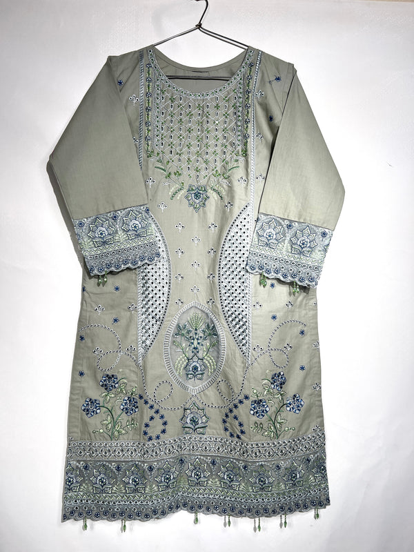 PASTEL GREEN CHIKANKARI KHADDAR