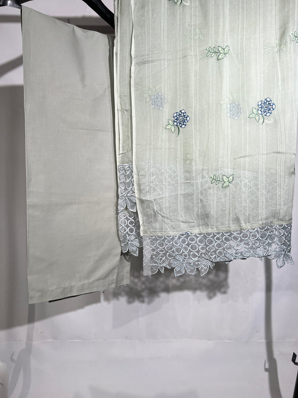 PASTEL GREEN CHIKANKARI KHADDAR