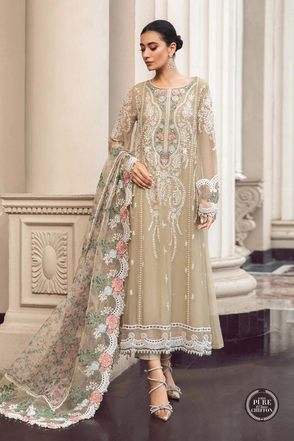 Maria B Light Brown Chiffon Formal Collection Replica
