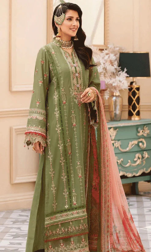 Ayeza Khan Olive Luxury Lawn Collection Replica