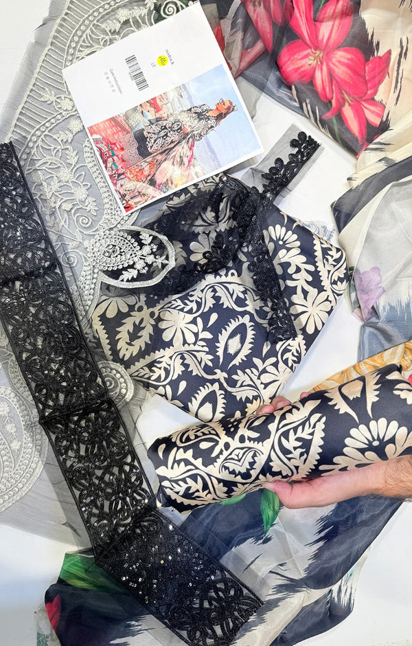 SILK PRINTED 3PC WHITE& BLACK