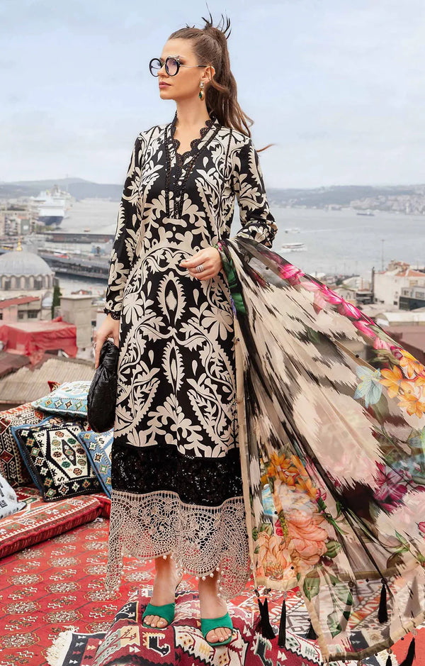 SILK PRINTED 3PC WHITE& BLACK