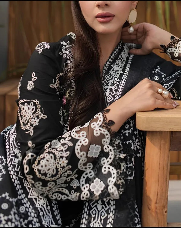 Qalamkar | Black - Luxury Lawn Collection Replica
