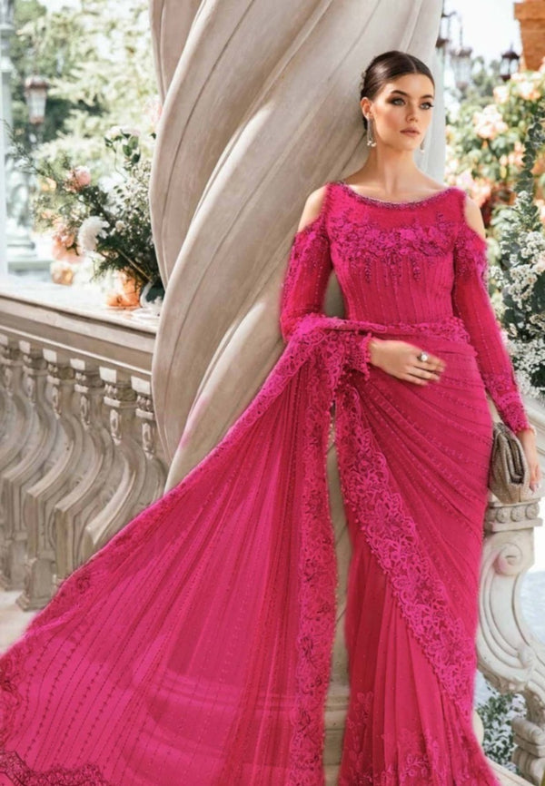 Maria B | Pink - Formal Saree Net CollectionReplica