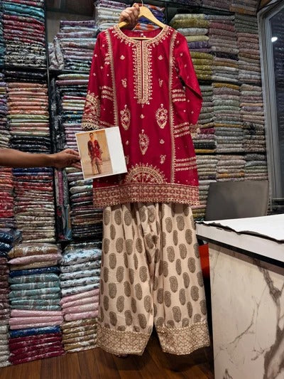 ETHNC KURTA SET 2Pc E-305 CRIMSON RED
