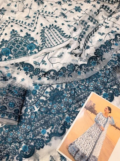 FAIZA SAQLAIN LAWN WHITE BLUE