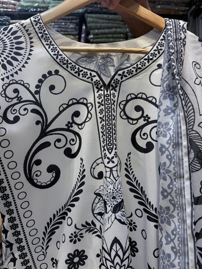 ETHNC KURTA SET WHITE MONOCHROME BLOOM