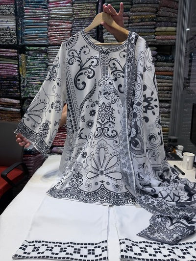 ETHNC KURTA SET WHITE MONOCHROME BLOOM