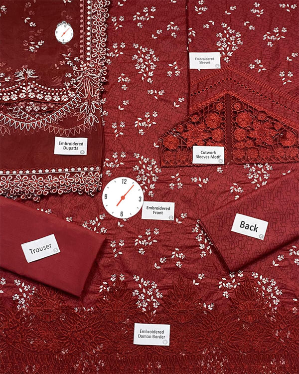 Suffuse MahaReddish Maroon Embroidered Luxury Lawn Collection Replica