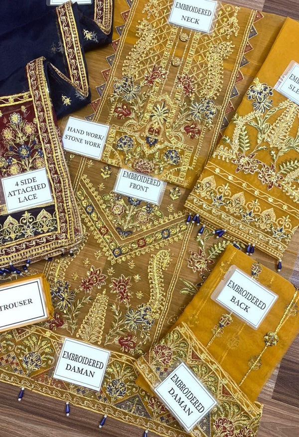 Adan's Libas Brown Embroidered Organza Formal Collection Replica