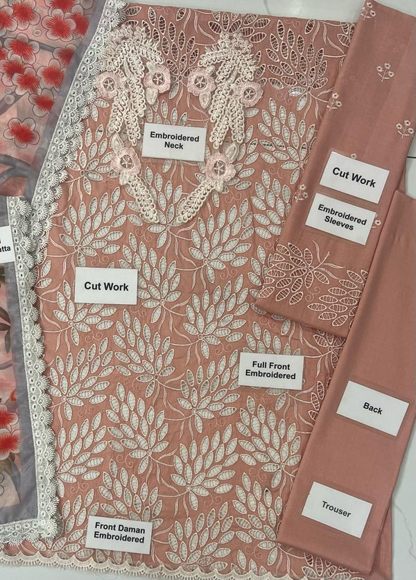 Faiza Faisal Peach Luxury Lawn Collection Replica