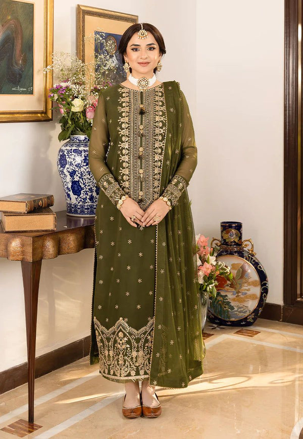 Asim Jofa Olive Chiffon Formal Collection Replica