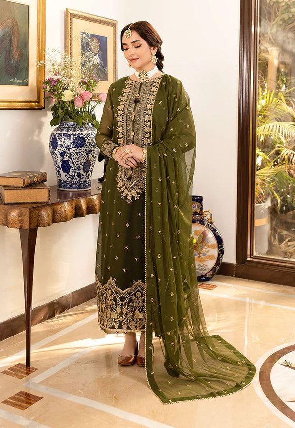 Asim Jofa Olive Chiffon Formal Collection Replica