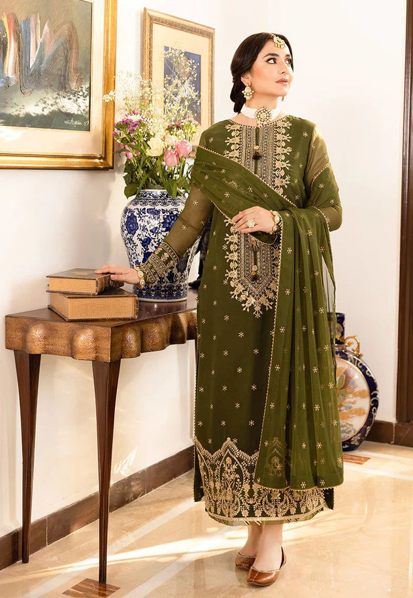 Asim Jofa Olive Chiffon Formal Collection Replica