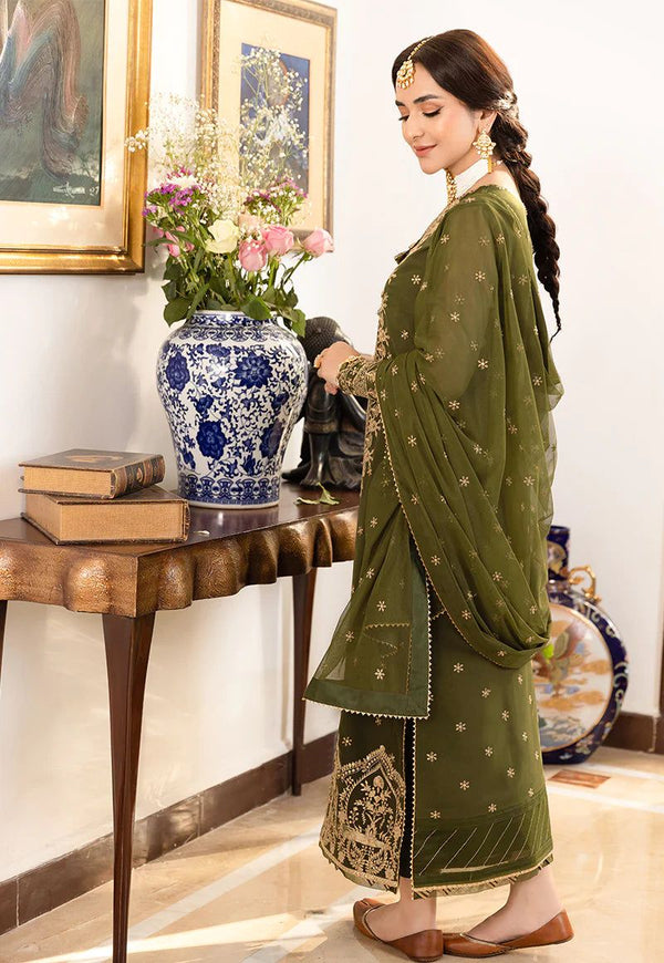 Asim Jofa Olive Chiffon Formal Collection Replica