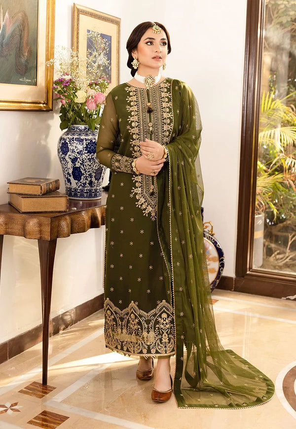 Asim Jofa Olive Chiffon Formal Collection Replica