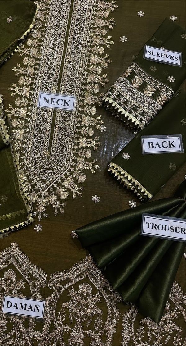 Asim Jofa Olive Chiffon Formal Collection Replica