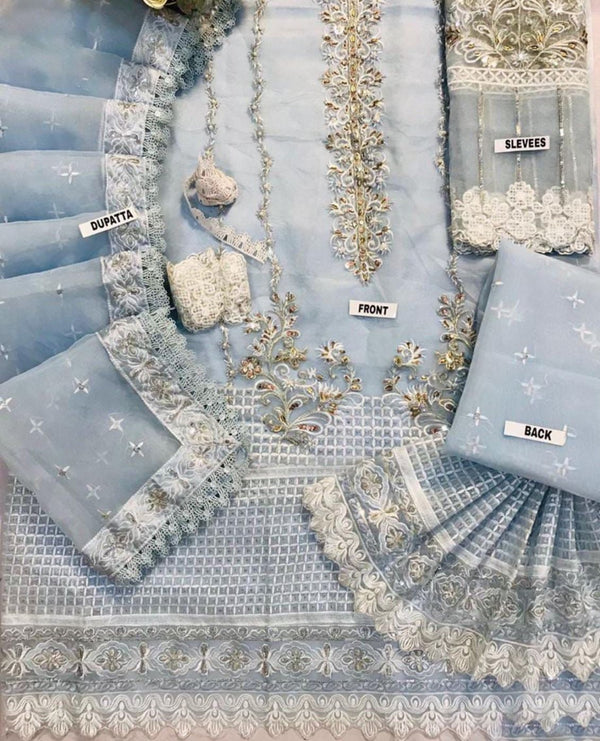 Mushq Sky Blue Organza Collection Replica