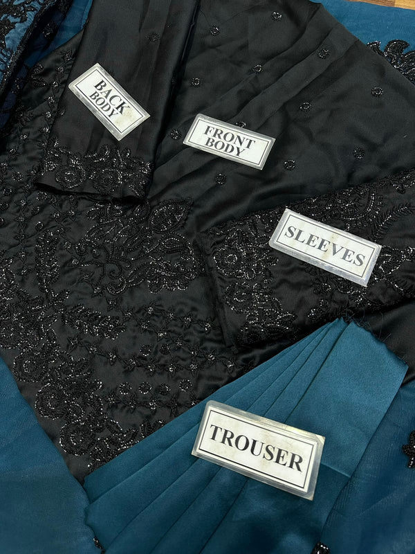 Asim Jofa Blue Net Saree Replica