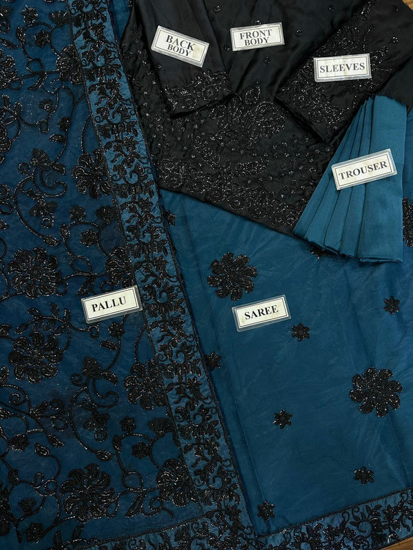 Asim Jofa Blue Net Saree Replica