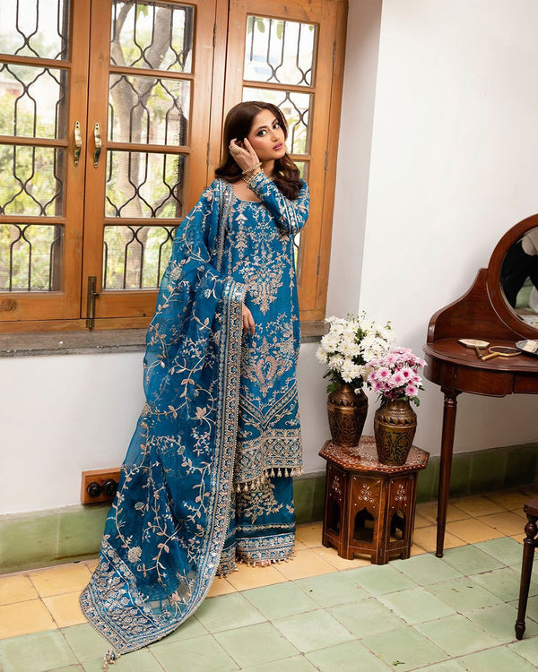 Faiza Saqlain | Blue - Luxury Organza Collection Replica