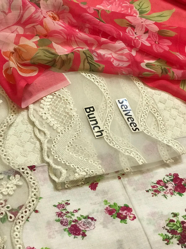 Iznik | White & Pink - Lawn Collection Replica