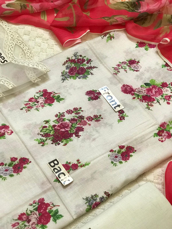 Iznik | White & Pink - Lawn Collection Replica