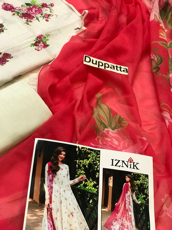 Iznik | White & Pink - Lawn Collection Replica