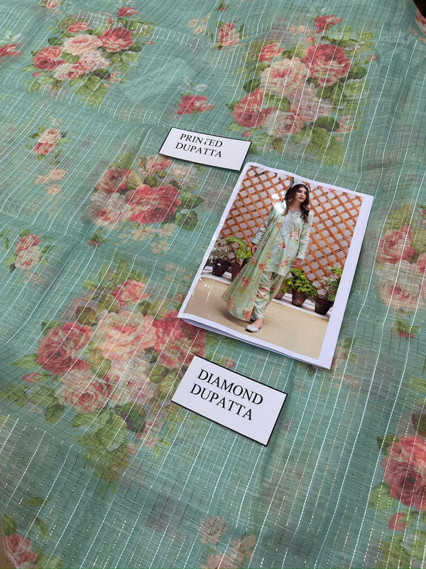 Farida Hasan | Aqua Floral -Swiss Lawn & Organza Collection Replica