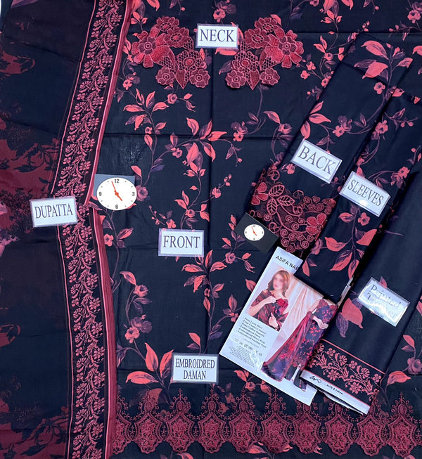 Asifa & Nabeel | Red and Black - Printed Lawn Collection Replica