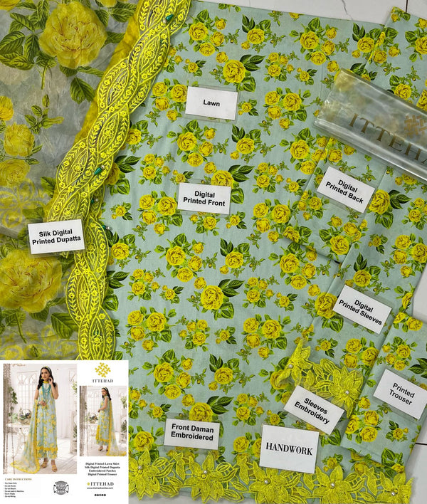 Ittehad | Yellow - Lawn Collection Replica