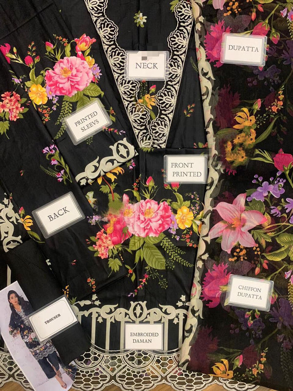 Sana Safinaz | Black - Printed Lawn Collection Replica