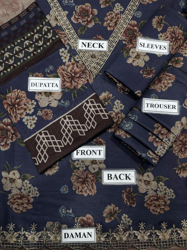 Baroque | Navy Blue - Digital Printed Lawn Collection Replica