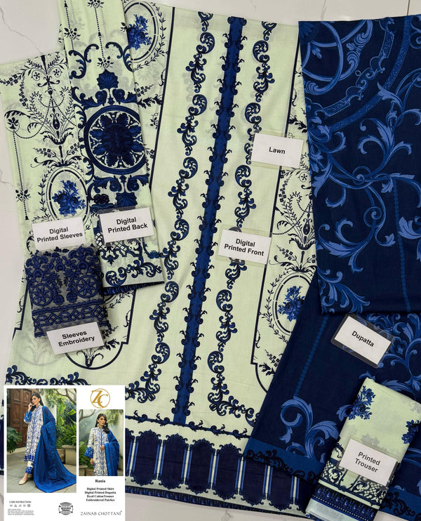 Zainab Chottani | Ivory & Royal Blue - Lawn Collection Replica