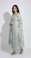 PASTEL GREEN CHIKANKARI KHADDAR